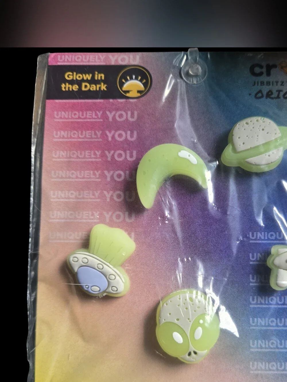 CROCS Glow-in-the-Dark Space Jibbitz Charms — Lime Green Set